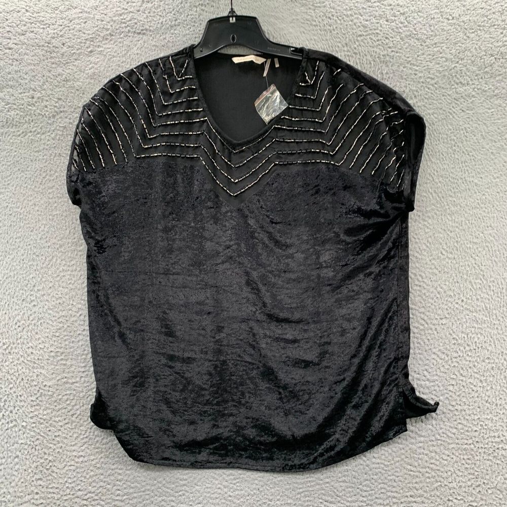 SOFT SURROUNDINGS Blouse Womens Large Top Short Sleeve Black*